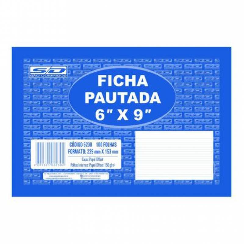 FICHA PAUTADA 6X9 C/ 100Fls. - SÃO DOMINGOS  SÃO DOMINGOS