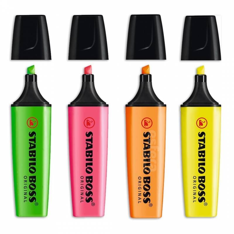 MARCA TEXTO C/ 4 CORES NEON - STABILO BOSS STABILO
