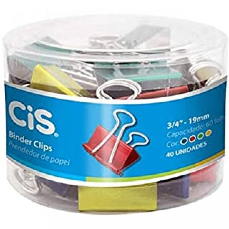 PRENDEDOR DE PAPEL 19mm C/ 40 Unid. COLOR - CIS SERTIC CIS