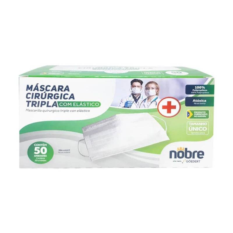MÁSCARA DESCARTÁVEL TRIPLA C/ ELÁSTICO CIRÚRGICA NB005 C/ 50 NOBRE