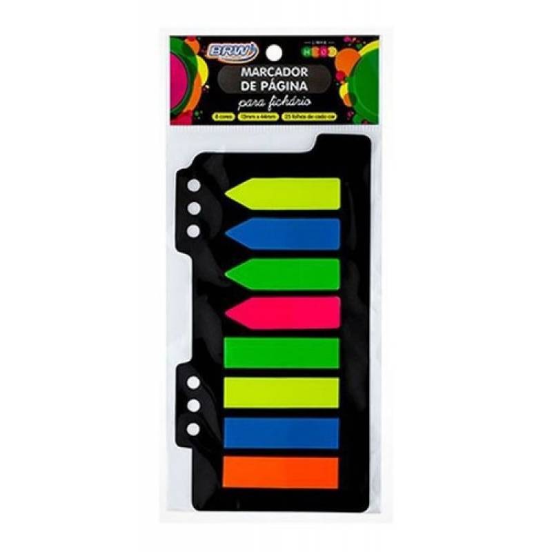 MARCADOR DE PAGINA P/ FICHÁRIO 12X44mm 8 CORES NEON C/ 200FlS BRW BRW