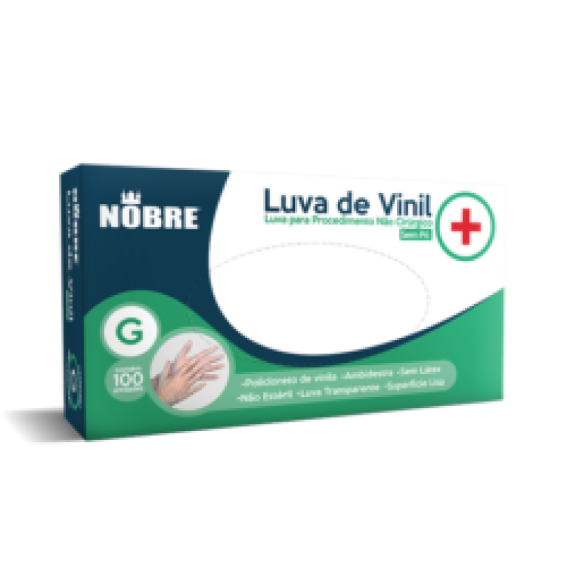 LUVA DE VINIL P/ PROTEÇÃO CONTRA AGENTES QUÍMICOS SEM PÓ  NOBRE