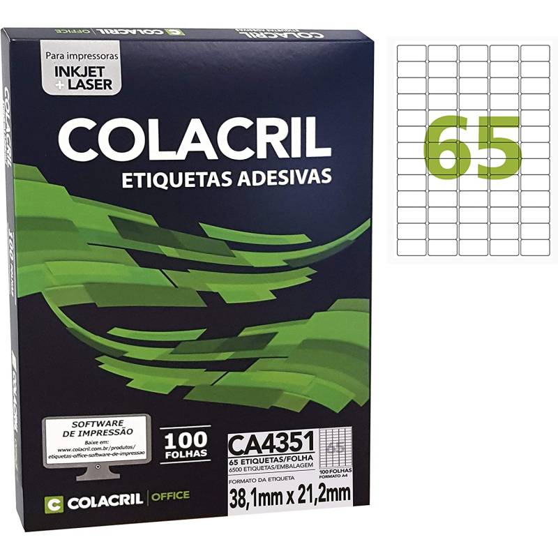 ETIQUETA ADESIVA A4 38,1mmx21,2mm C/ 100Fls CA4351 - COLACRIL COLACRIL