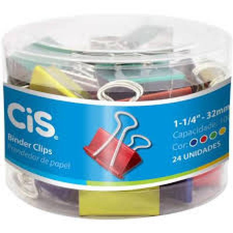 PRENDEDOR DE PAPEL 32mm C/ 24 Unid. COLOR - CIS SERTIC CIS