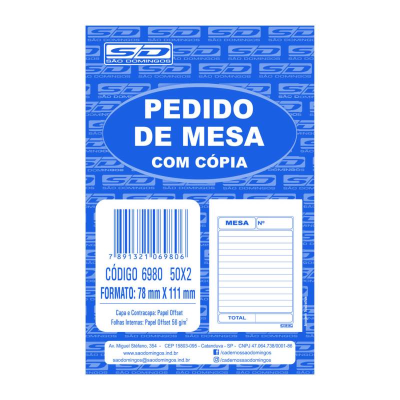 BLOCO PEDIDO DE MESA 80x117mm C/ CARBONO 50x2Fls - SÃO DOMINGOS SÃO DOMINGOS