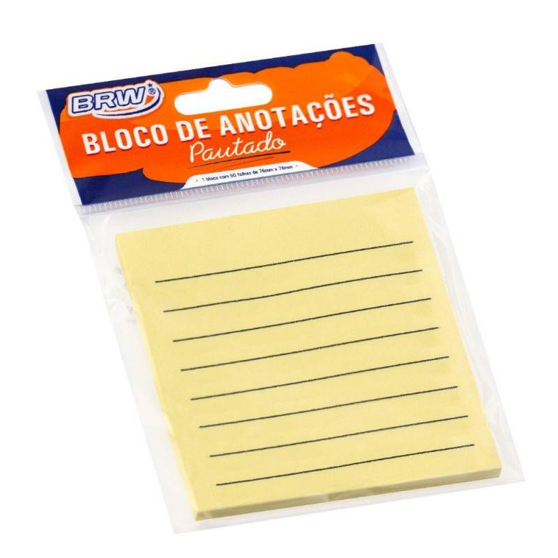 BLOCO ADESIVO 76x76mm PAUTADO AMARELO C/ 50Fls - BRW BRW