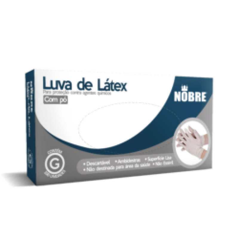 LUVA DE LATEX P/ PROTEÇÃO CONTRA AGENTES QUÍMICOS C/ PÓ  NOBRE