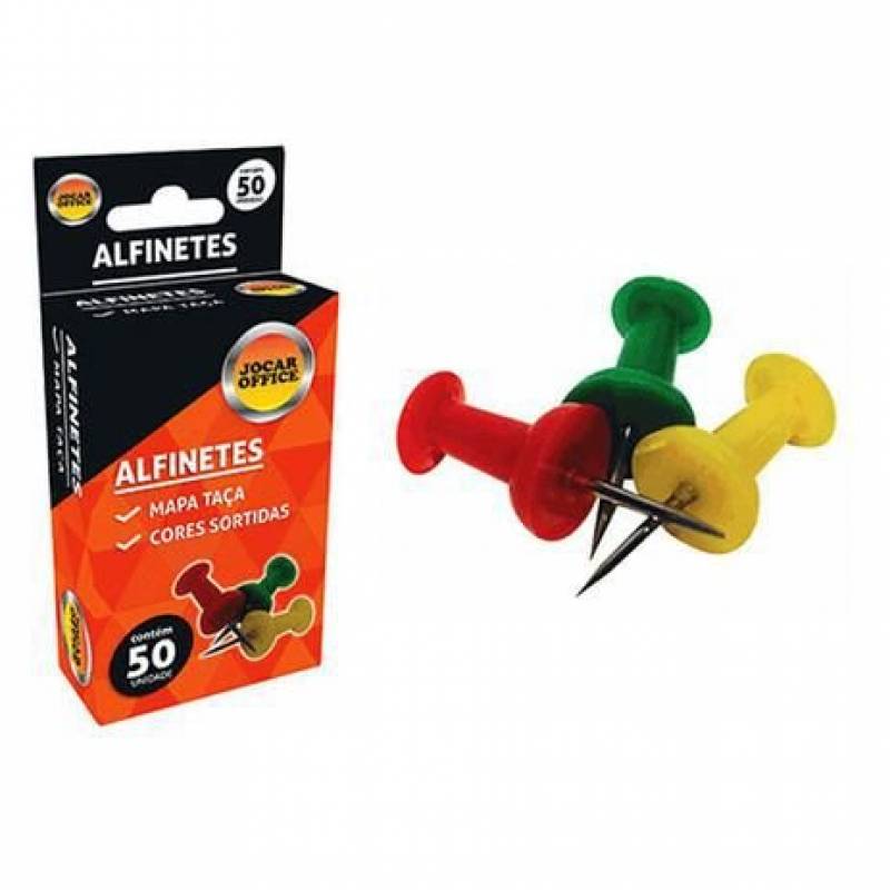ALFINETE MAPA TAÇA C/ 50 Unid. COLORIDO - JOCAR OFFICE JOCAR OFFICE