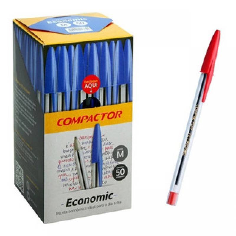 CANETA ESFEROGRÁFICA ECONOMIC 1.0mm VERMELHA C/ 50 Unid. - COMPACTOR COMPACTOR