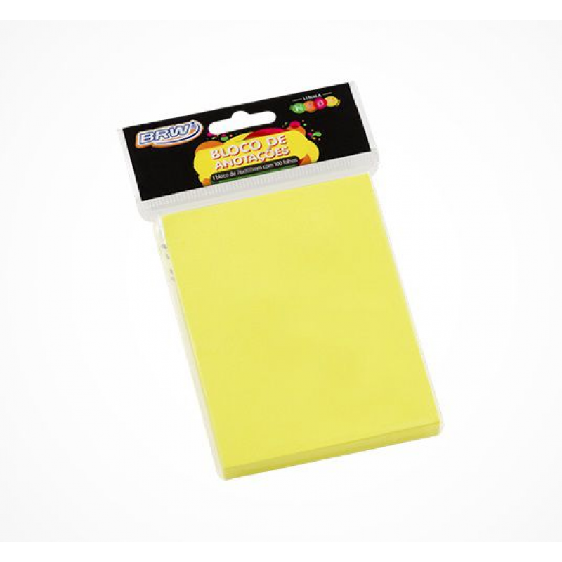 BLOCO ADESIVO 76x102mm AMARELO NEON C/ 100Fls - BRW BRW