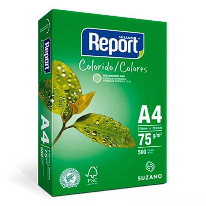 PAPEL A4 210mmX297mm 75g 500fls VERDE REPORT - SUZANO SUZANO