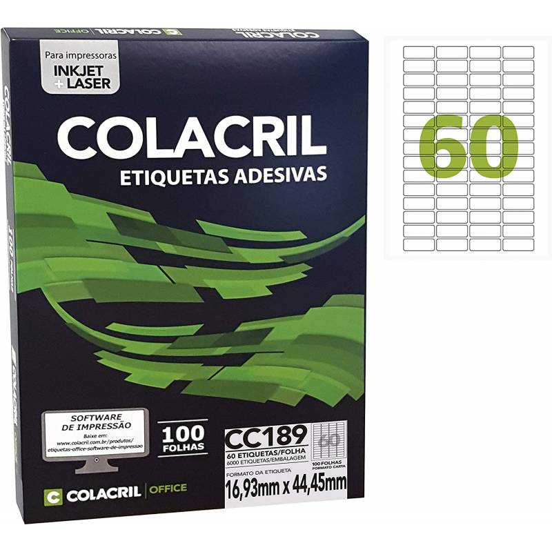 ETIQUETA ADESIVA CARTA 16,93mmx44,45mm C/ 100Fls CC189 - COLACRIL COLACRIL