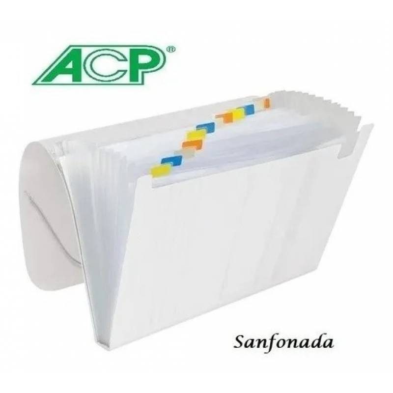 PASTA SANFONADA DUPLICATA C/ 12 DIVISÓRIAS CRISTAL - ACP  ACP