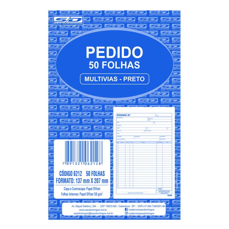 BLOCO PEDIDO MULTIVIAS VIAS 137x207mm C/ 50Fls - SÃO DOMINGOS SÃO DOMINGOS