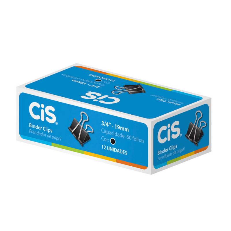 PRENDEDOR DE PAPEL 19mm C/ 12 Unid. PRETO - CIS SERTIC CIS