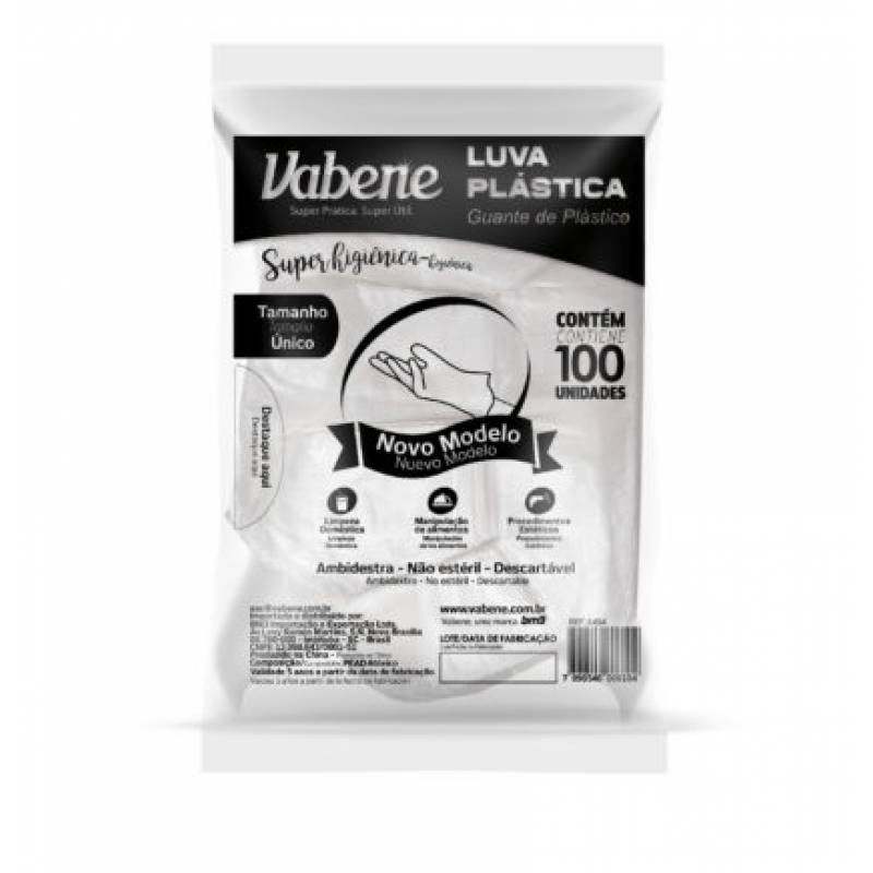 LUVA PLÁSTICA, TAMANHO ÚNICO PCT C/ 100Unid. - VABENE VABENE