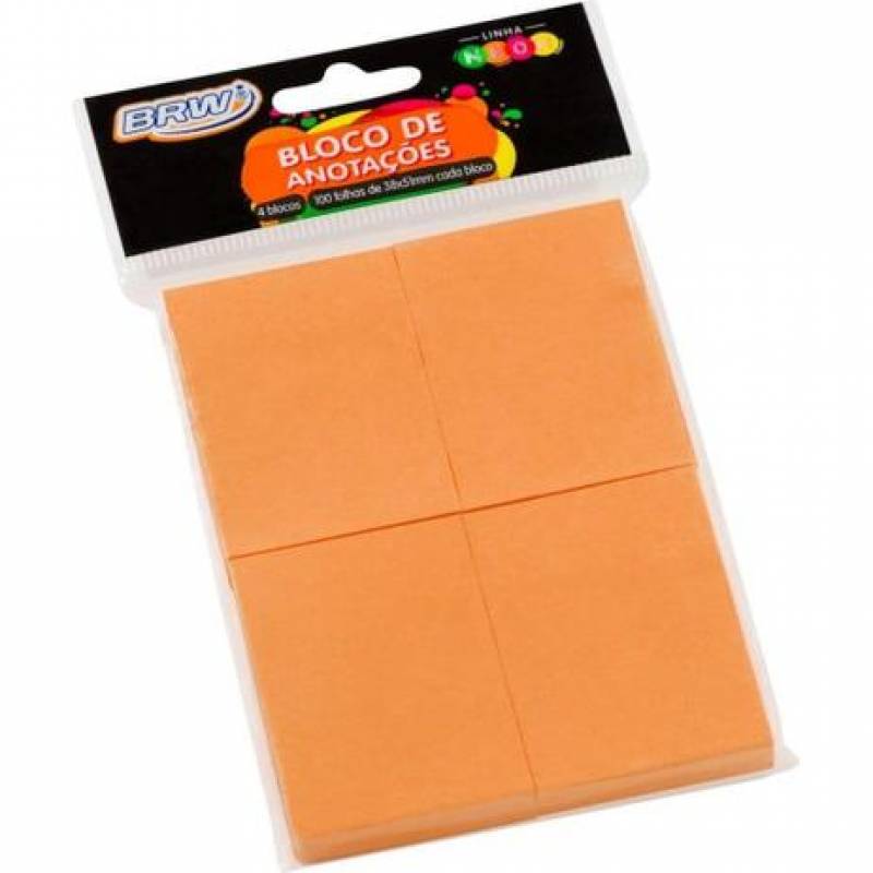 BLOCO ADESIVO 38x51mm c/ 4 BLOCOS LARANJA NEON 100Fls - BRW BRW