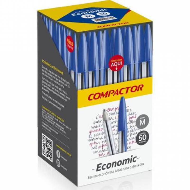 CANETA ESFEROGRÁFICA ECONOMIC 1.0mm AZUL C/ 50 Unid. - COMPACTOR COMPACTOR