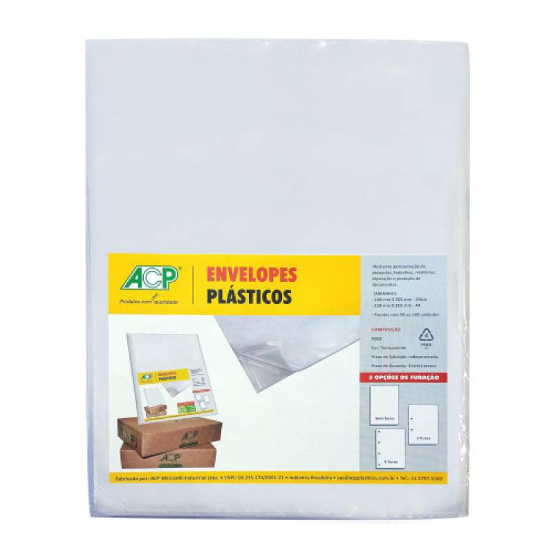 ENVELOPE PLÁSTICO A4 230x310mm 4 FUROS EXTRA GROSSO C/ 100 Unid. - ACP ACP