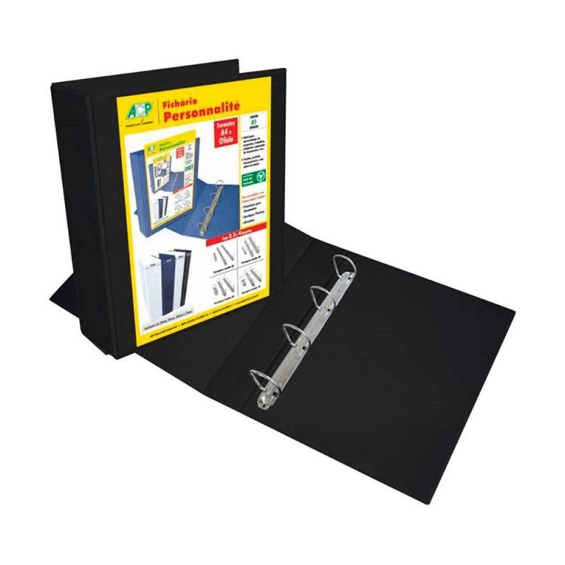FICHÁRIO PERSONALITE 265x340mm LOMBO 60mm C/ 4 ARGOLAS PRETO -  ACP ACP