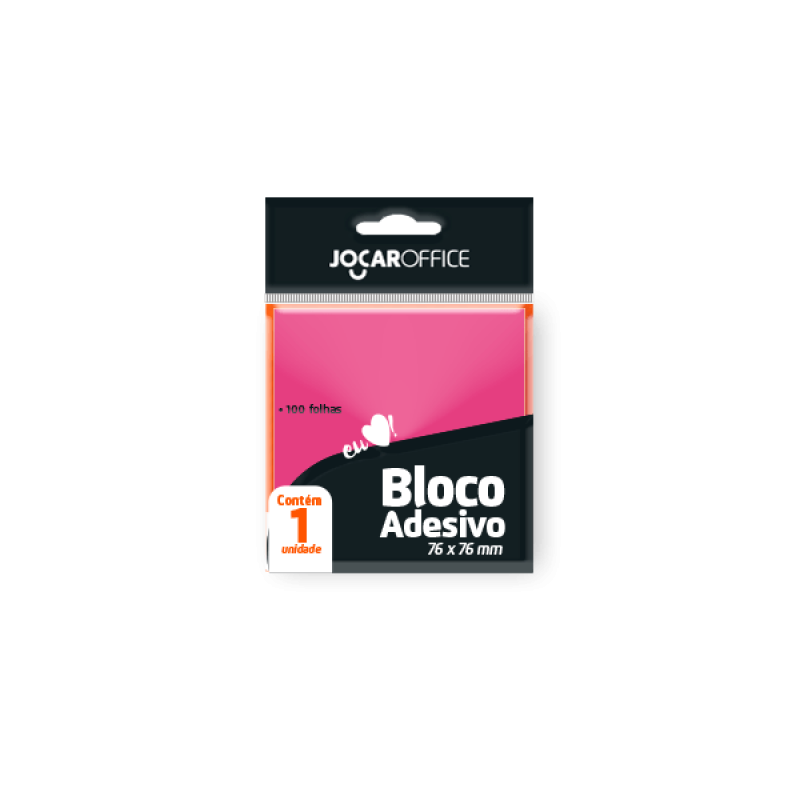 BLOCO ADESIVO 76x76mm ROSA NEON C/ 100Fls - JOCAR OFFICE LEONORA JOCAR OFFICE