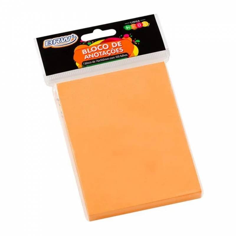 BLOCO ADESIVO 76x102mm LARANJA NEON C/ 100Fls - BRW BRW