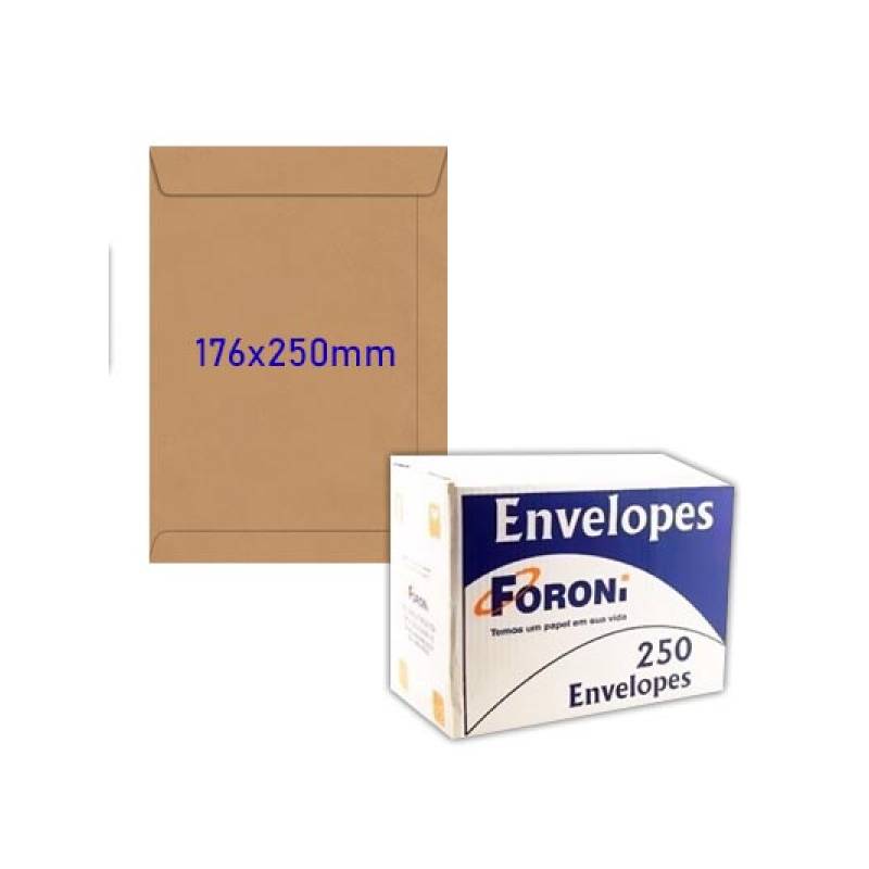 ENVELOPE SACO KRAFT 176x250mm CX. C/ 250 Unid. - FORONI FORONI