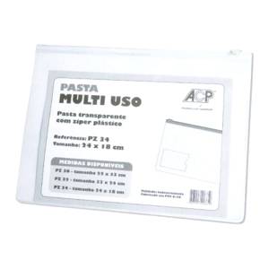 PASTA MULTI USO TRANSPARENTE C/ ZIPER PLÁSTICO 24X18cm - ACP