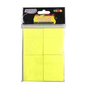 BLOCO ADESIVO 38x51mm c/ 4 BLOCOS AMARELO NEON 100Fls - BRW