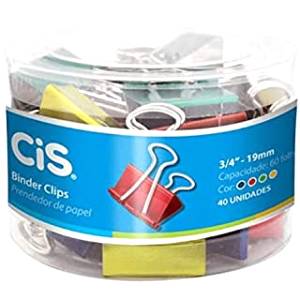PRENDEDOR DE PAPEL 19mm C/ 40 Unid. COLOR - CIS SERTIC