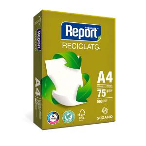 PAPEL A4 210mmX297mm 75g 500fls RECICLATO REPORT - SUZANO