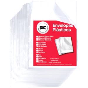 ENVELOPE PLÁSTICO OFÍCIO 240x330mm S/ FUROS FINO - DAC