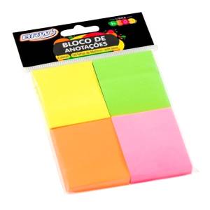 BLOCO ADESIVO 38x51mm c/ 4 BLOCOS CORES NEON 100Fls - BRW