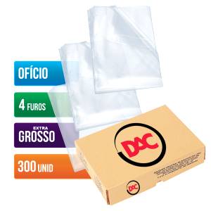 ENVELOPE PLÁSTICO OFÍCIO 240x330mm 4 FUROS EXTRA GROSSO C/ 300 Unid. - DAC