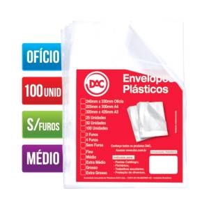 ENVELOPE PLÁSTICO OFÍCIO 240x330mm S/ FUROS MÉDIO C/ 100 Unid. - DAC