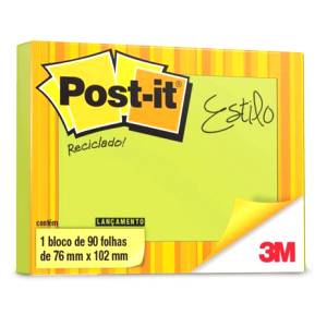 BLOCO ADESIVO 76x102mm VERDE RECICLADO C/ 90Fls POST-IT - 3M
