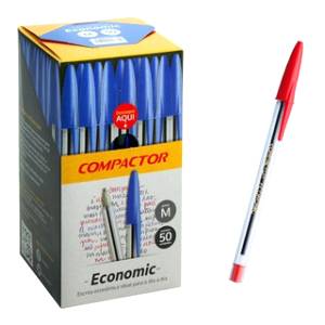 CANETA ESFEROGRÁFICA ECONOMIC 1.0mm VERMELHA C/ 50 Unid. - COMPACTOR