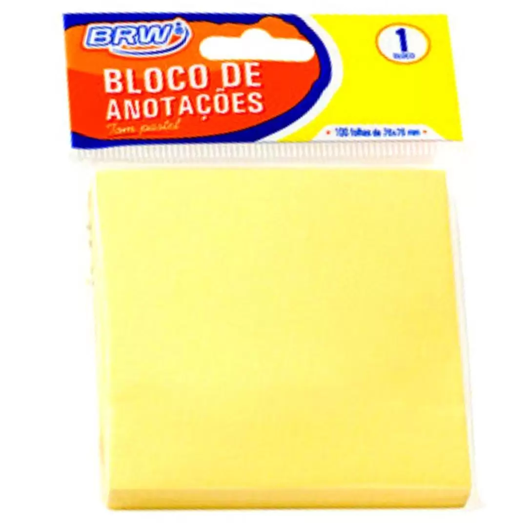 BLOCO ADESIVO 76x76mm AMARELO PASTEL C/ 100Fls - BRW