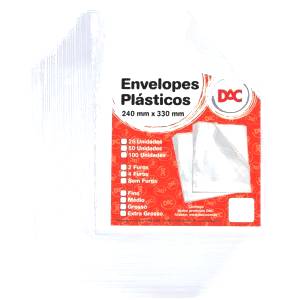 ENVELOPE PLÁSTICO OFÍCIO 240x330mm 4 FUROS MEDIO - DAC