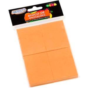 BLOCO ADESIVO 38x51mm c/ 4 BLOCOS LARANJA NEON 100Fls - BRW